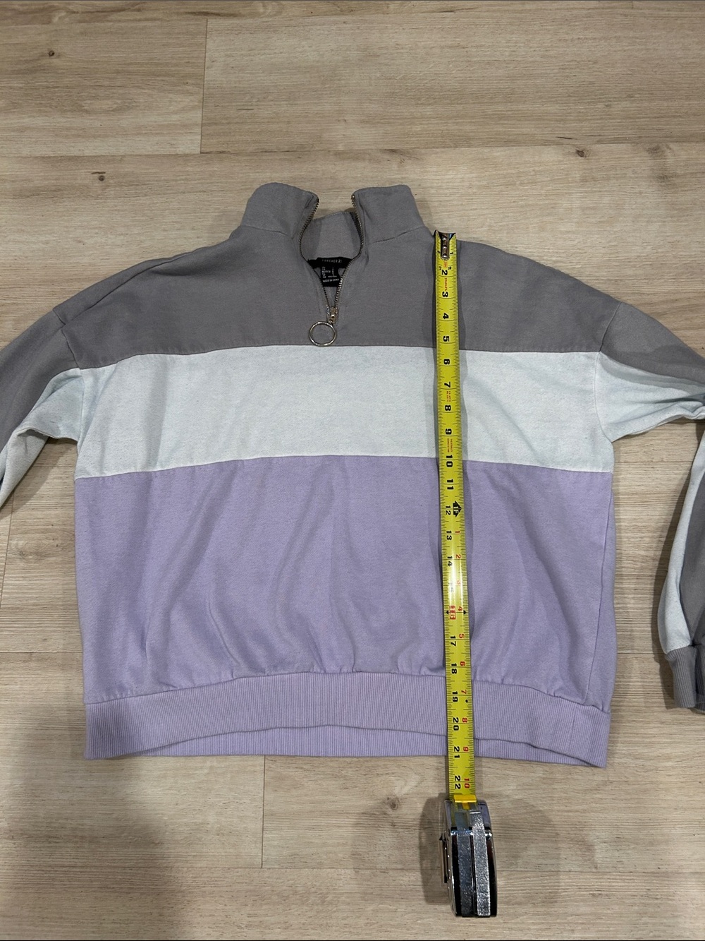 Forever 21 Gray, White & Lavender Colorblock Quarter-Zip Sweater Size L - Picture 8 of 8